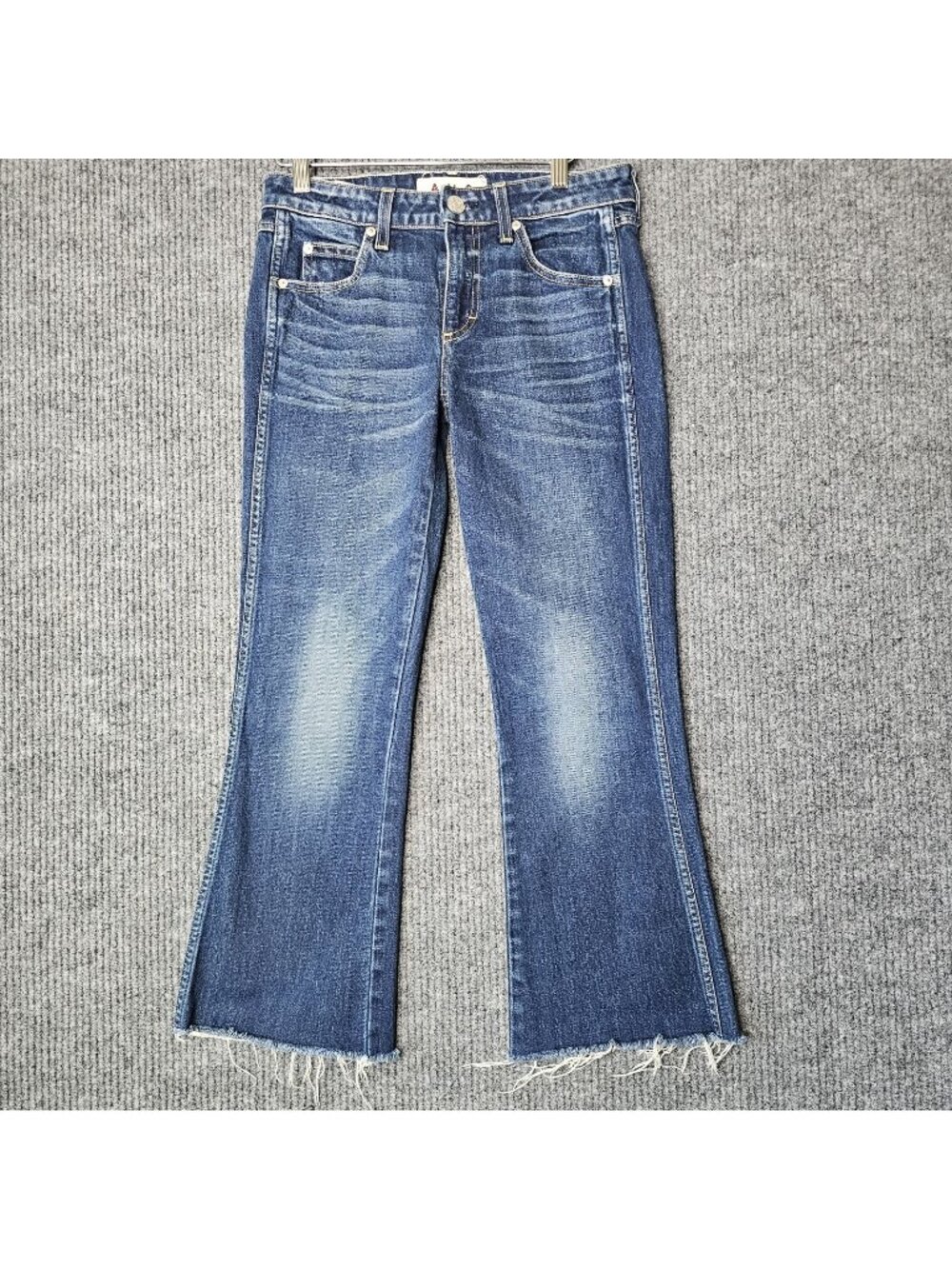 AMO Kick crop True Blue Flare Bootcut High Rise raw hem Jeans Size 26 x 26